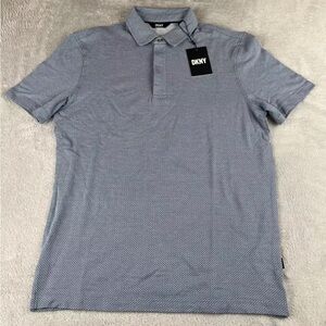 DKNY mens short sleeve Mason blue 3 button polo size small